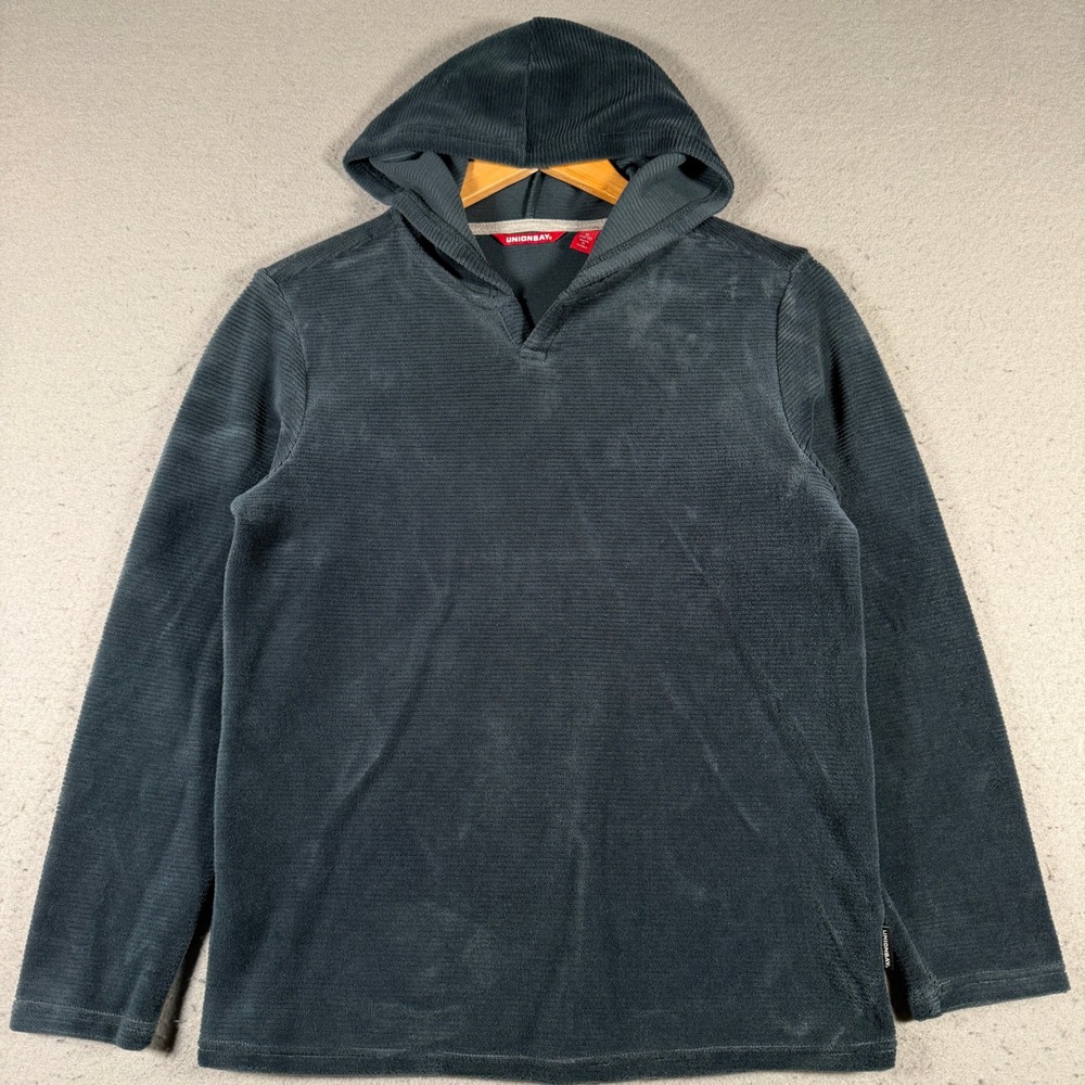 Unionbay Corduroy V-Neck Hoodie Pullover Women's Size M 10 12 Teal‎ Blue